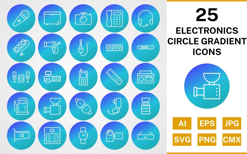 25 elektroniska enheter cirkulerar lutningsikonuppsättning