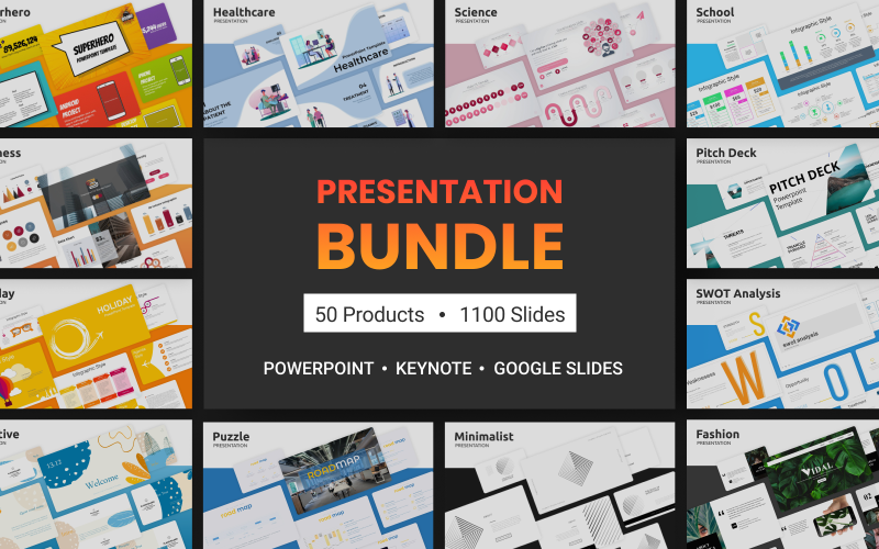 1100 Powerpoint, Keynote, Google Slides: 50 elegáns PowerPoint sablon