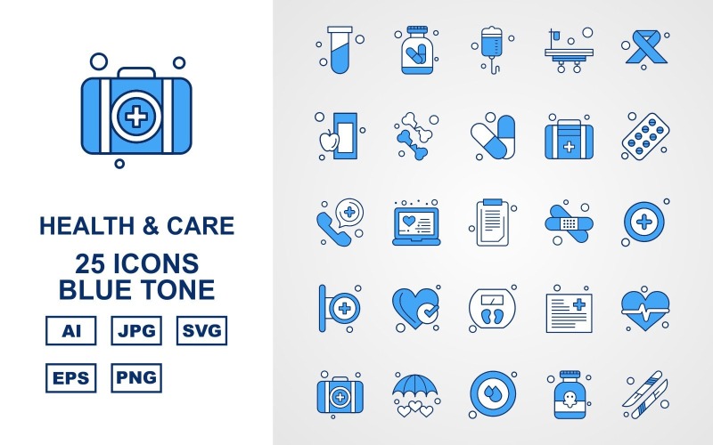 Набор иконок 25 Premium Health And Care Blue Tone Pack