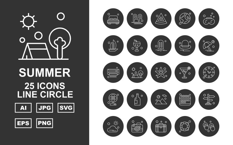 Набор иконок 25 Premium Summer II Line Circle Pack