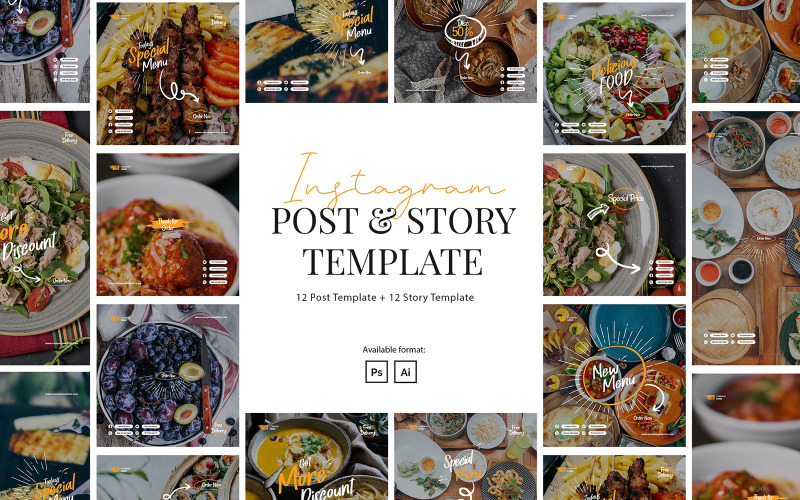 Postagem no Instagram do restaurante e modelo de história para mídia social