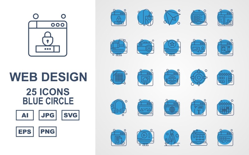 25 премиальных веб-дизайна и разработки Blue Circle Pack Icon Set