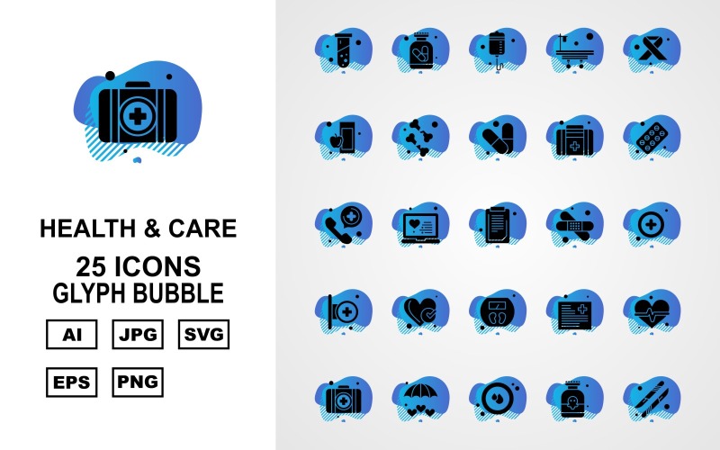 Download Набор иконок "25 Premium Health And Care Glyph Bubble Pack Icon Set" / 25 Premium Health And Care Glyph Bubble Pack Icon Set - Набор иконок на тему medical test tube,laptop,file,heart beat,briefcase,umbrella,blood drop,scalpel,drip,bed,symbolic cancer ribbon,apple,bone,medical,tablet,telephone,document,bandage,icon,icons