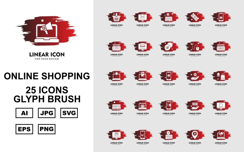 Download Набор иконок "25 Premium Online Shopping Glyph Brush Pack Icon Set" / 25 Premium Online Shopping Glyph Brush Pack Icon Set - Набор иконок на тему shopping basket,document,dollar,lcd,mobile,credit card,location,laptop,label,chat,mouse,sale,hand,shopping bag,element,design,abstract,background,icon,icons