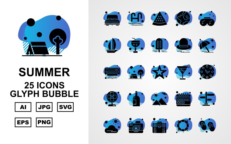 25 Premium Summer II Glyph Bubble Pack Simge Seti