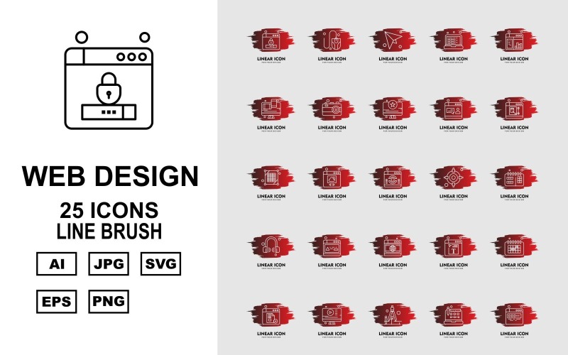 25 Преміум веб-дизайн та розробка лінії пензля Pack Icon Set