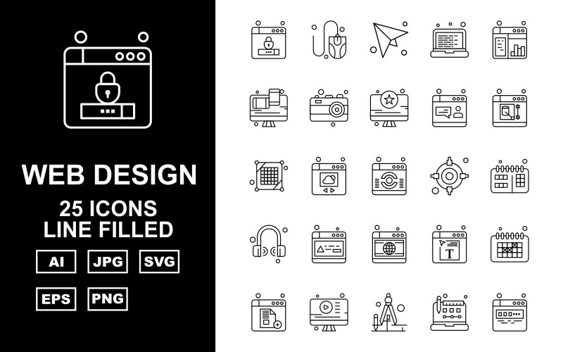 25 Преміум веб-дизайн та розробка Лінійний пакет набір іконок