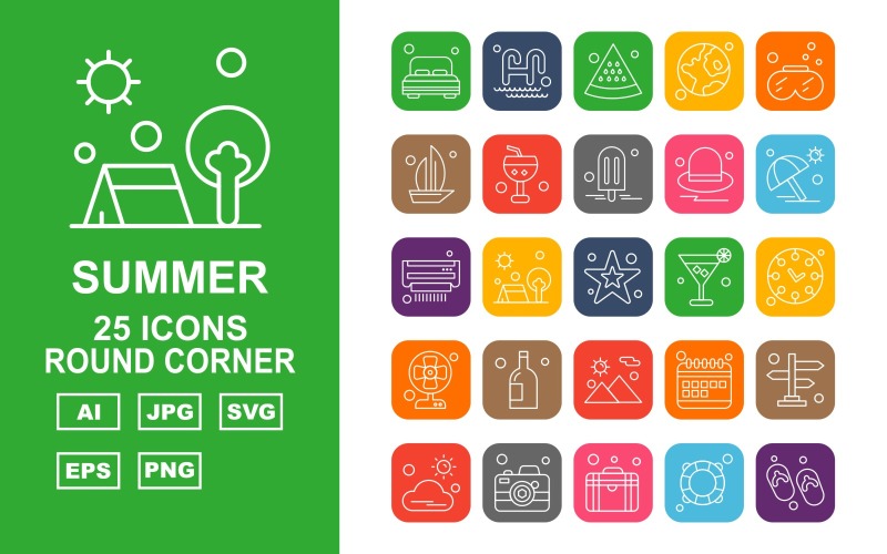 25 Set di icone Premium Summer II Round Corner Pack