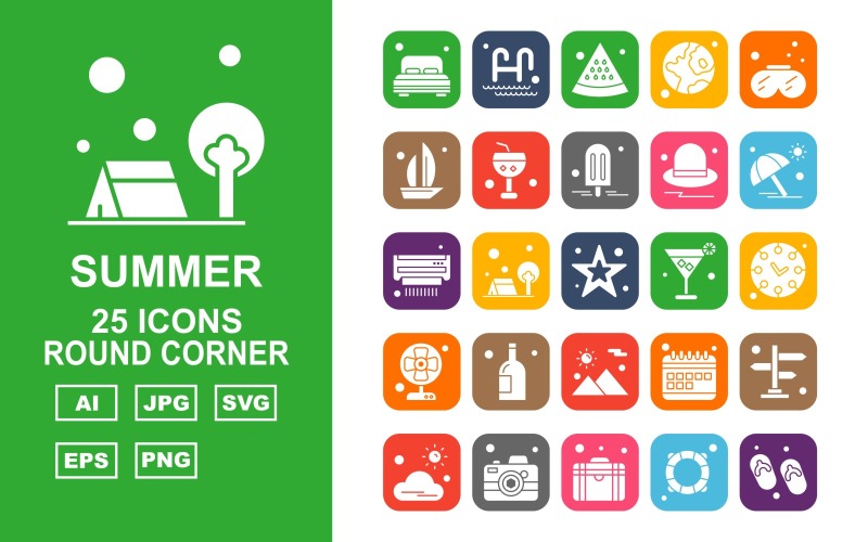 25 Set di icone Premium Summer II Round Corner Pack