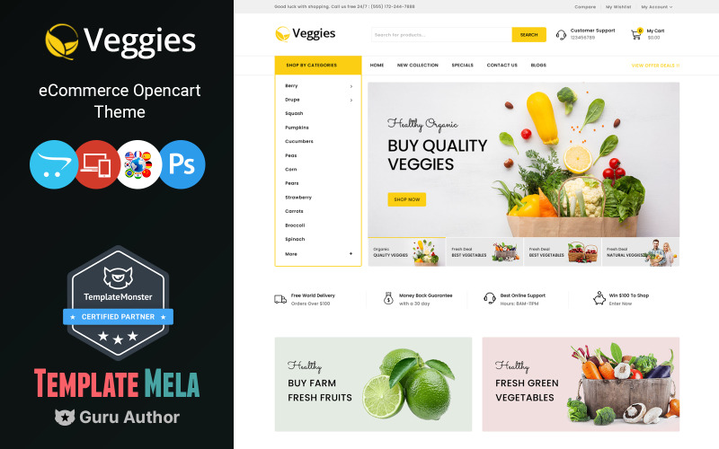 Veggies - Mehrzweck-OpenCart-Vorlage für Bio- und Gemüseprodukte