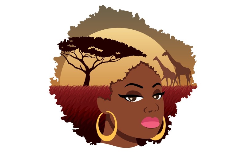 Download Иллюстрация "African Girl - Illustration" / African Girl - Illustration - Иллюстрация на тему графика afro,hairstyle,hair,style,lady,girl,woman,chick,female,sexy,pretty,beautiful,beauty,face,portrait,african,american,black