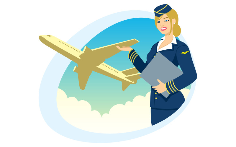 Download Иллюстрация "Air Travel - Illustration" / Air Travel - Illustration - Иллюстрация на тему графика cabin crew,air hostess,flight attendant,stewardess,woman,uniform,pinup girl,airplane,air,travel,flying,airline,air travel,aviation,aerospace industry,airport
