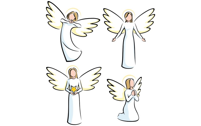 Download Иллюстрация "Angels - Illustration" / Angels - Illustration - Иллюстрация на тему графика angel,sketch,stylized,set,collection,religion,christian,christianity,christmas,welcoming,pray,praying,gift,faith,love,female,woman
