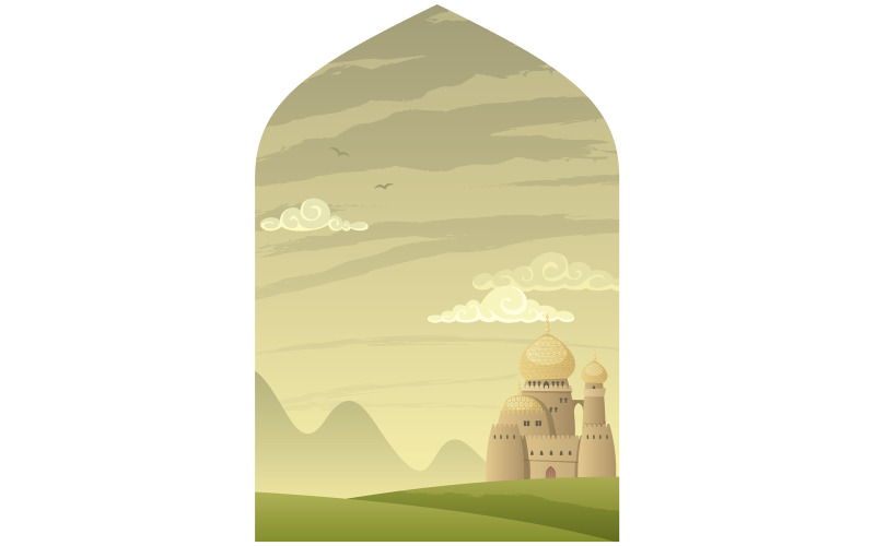 Download Иллюстрация "Arabian Background - Illustration" / Arabian Background - Illustration - Иллюстрация на тему графика castle,stronghold,fort,palace,tower,gate,stone,medieval,middle ages,fantasy,fairy tale,fairy,tale,fable,history,ancient,architecture,building,cartoon,day