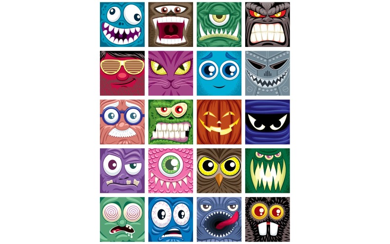 Download Иллюстрация "Avatars - Illustration" / Avatars - Illustration - Иллюстрация на тему графика avatar,mascot,icon,profile,portrait,halloween,social,media,network,square,face,facebook,character,monster,alien,evil,emotion,emoticon,mood