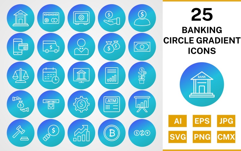 25 Bankacılık Daire Degrade Icon Set