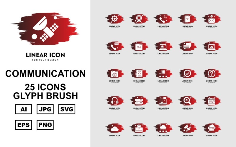 25 Conjunto de iconos de paquete de cepillo de glifos de red y comunicación premium