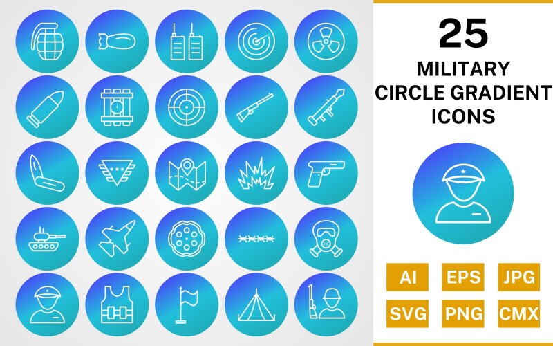25 katonai kör színátmenet ikon készlet