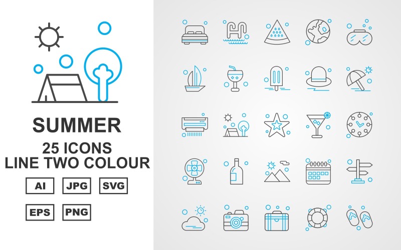 Набор иконок 25 Premium Summer II Line из двух цветов