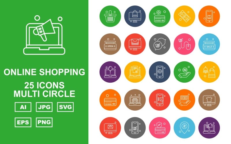25 премиальных интернет-магазинов Multi Circle Pack Icon Set