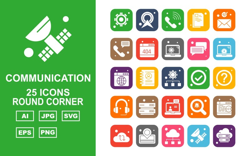 25 премиальных сетей и коммуникаций Round Corner Pack Icon Set