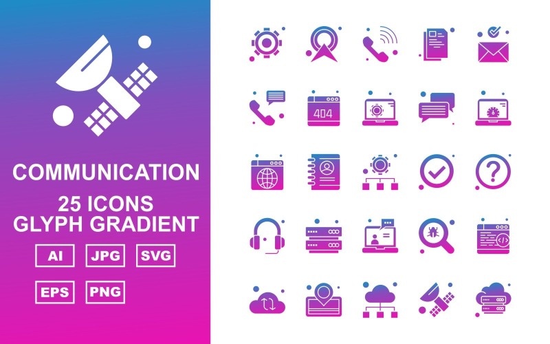 25 премиальных сетевых и коммуникационных глифов Gradient Pack Icon Set