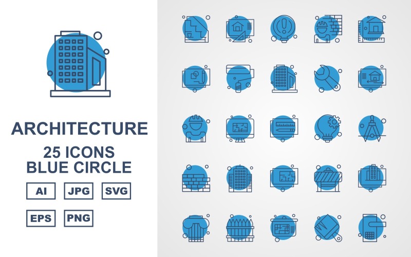 25 Premium Architecture Blue Circle Pack Ikonuppsättning