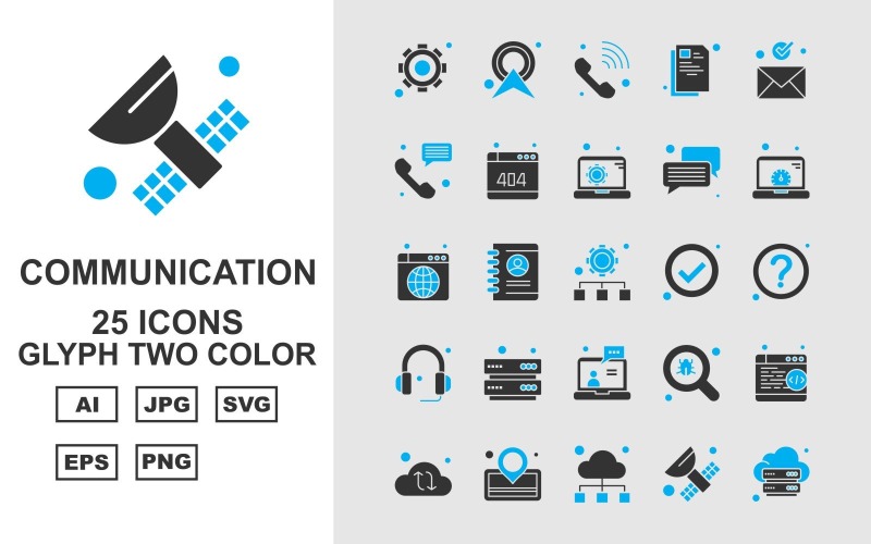 25 prémium hálózati és kommunikációs karakterjel két színű csomag ikon készlet