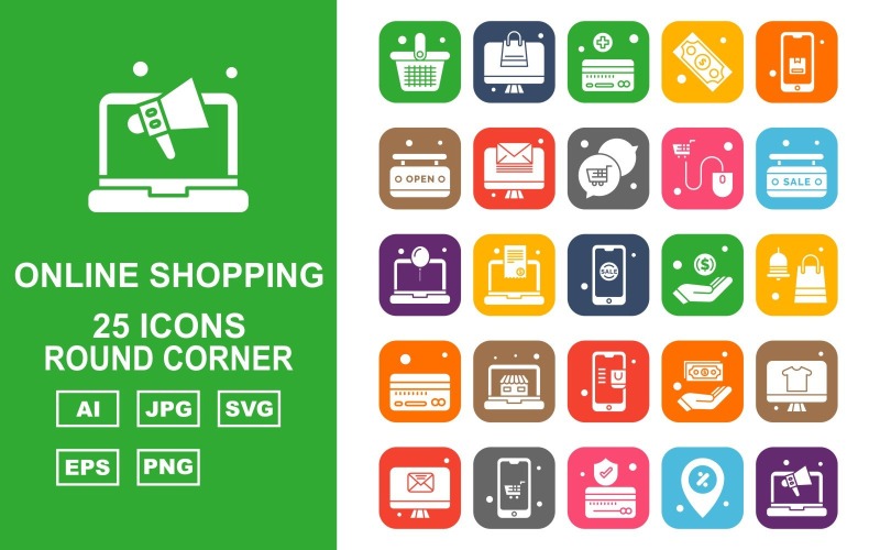 25 Премиум Интернет-магазин Round Corner Pack Icon Set
