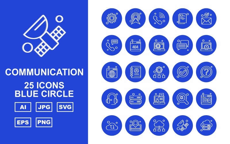 Download Набор иконок "25 Premium Network And Communication Blue Circle Pack Icon Set" / 25 Premium Network And Communication Blue Circle Pack Icon Set - Набор иконок на тему network setting,profile,find,browser,cloud,location,satellite,server,ower signal,telephone,document,email,chat,website,laptop,accept,question mark,headphone,icon,icons
