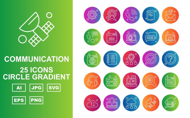 Download Набор иконок "25 Premium Network And Communication Circle Gradient Pack Icon Set" / 25 Premium Network And Communication Circle Gradient Pack Icon Set - Набор иконок на тему network setting,profile,find,browser,cloud,location,satellite,server,ower signal,telephone,document,email,chat,website,laptop,accept,question mark,headphone,icon,icons