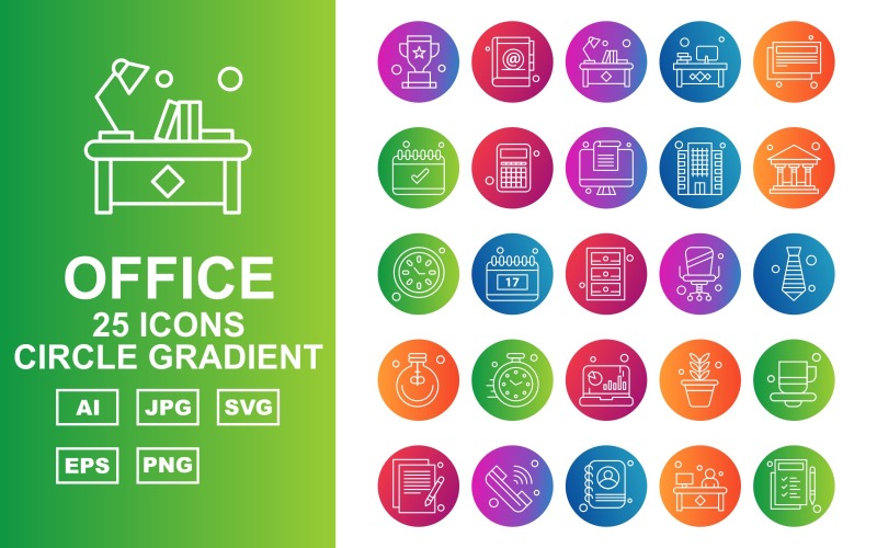 25 Преміум Office Circle Gradient Pack Icon Set