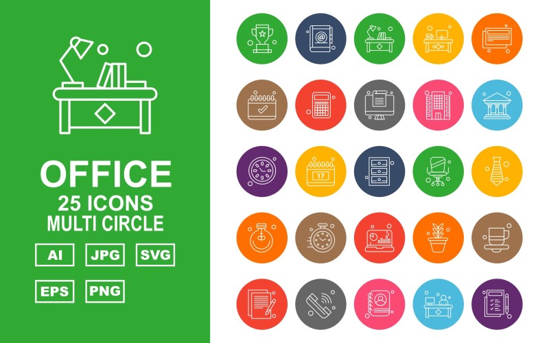 Download Набор иконок "25 Premium Office Multi Circle Pack Icon Set" / 25 Premium Office Multi Circle Pack Icon Set - Набор иконок на тему business award,calendar,flower,coffee,document,call,avatar,book,workplace,news paper,accounting,building,bank,clock,locker,chair,bulb,design,icon,icons