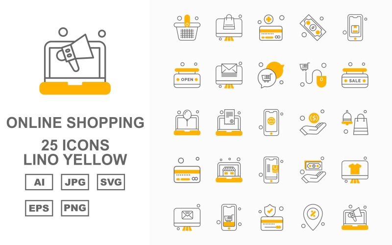 25 Premium Online-Shopping Lino Yellow Pack Icon Set