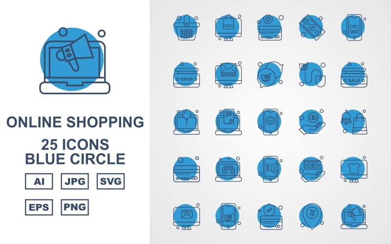 25 Premium online winkelen Blue Circle Pack Icon Set