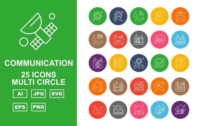 Sada ikon 25 Premium Network a komunikace Multi Circle Pack