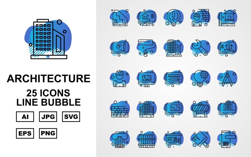 25 Set di icone Bubble Pack Premium Architecture Line