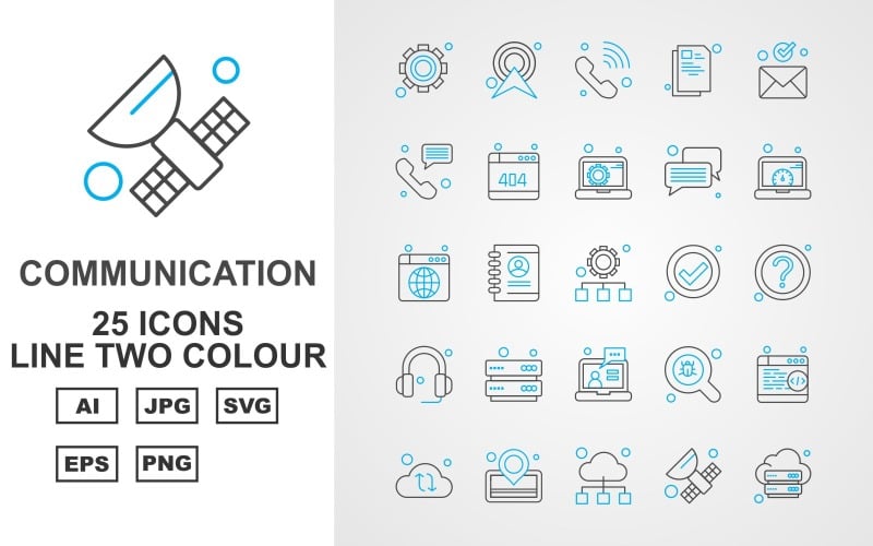 25 Set di icone premium per rete e linea di comunicazione a due colori