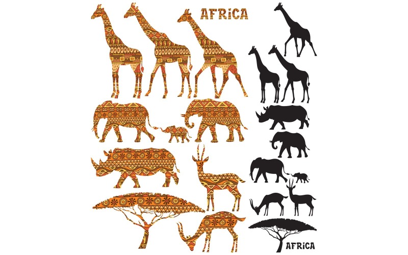 Силуэты африканских животных - Иллюстрация