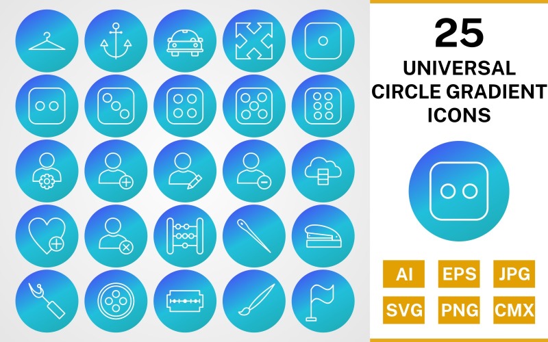 25 Universal Circle Gradient Icon Set