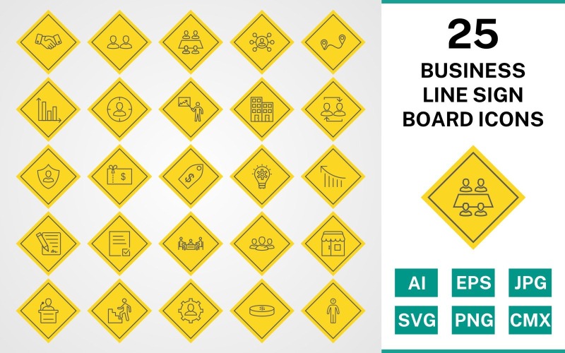 25 Business Line Sign Board Ikonuppsättning
