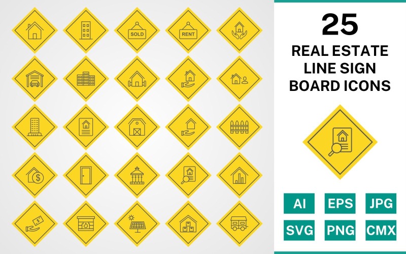 25 Ikonuppsättning för fastighetslinjeskylt