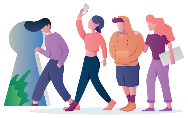 Download Иллюстрация "Key People - Illustration" / Key People - Illustration - Иллюстрация на тему графика people,character,person,group,concept,keyhole,going,though,into,breakthrough,education,success,progress,knowledge,wisdom,discovery,journey,future,brighter