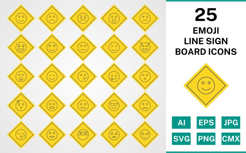 Набор иконок 25 Emoji Line Sign Board