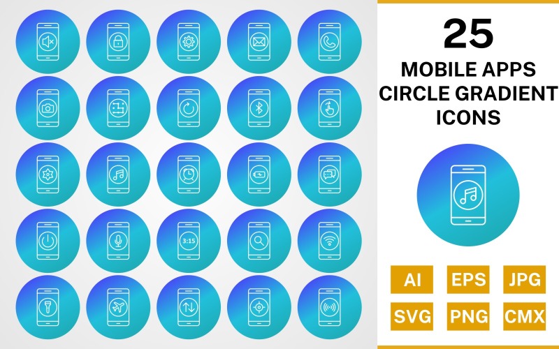 Набор иконок 25 мобильных приложений с градиентом