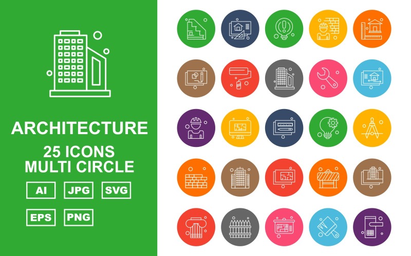 Набор иконок 25 Premium Architecture Multi Circle Pack