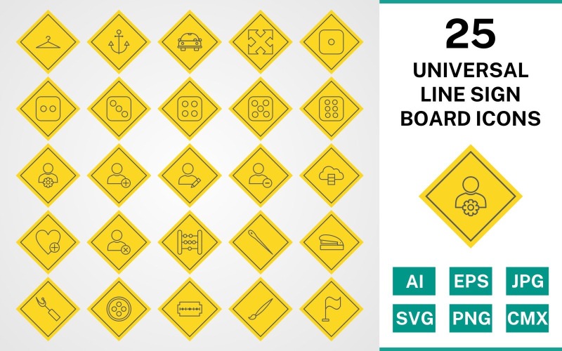 Набор иконок 25 Universal Line Sign Board
