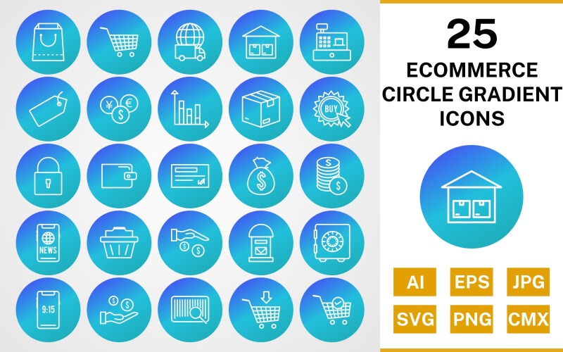 25 набор иконок градиента круга электронной коммерции