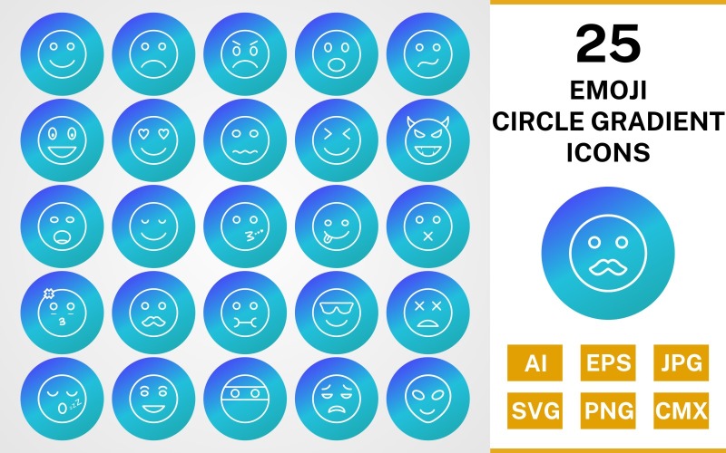 25 набор иконок градиента круга эмодзи