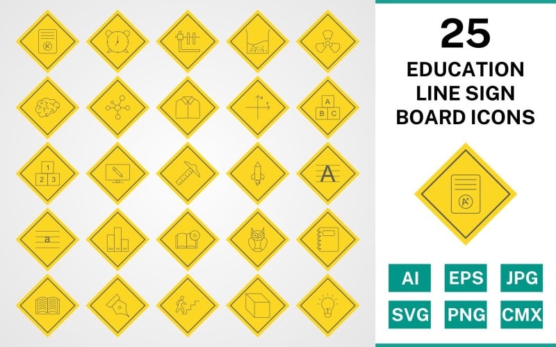25 Освіта лінія Вивіска рада набір іконок